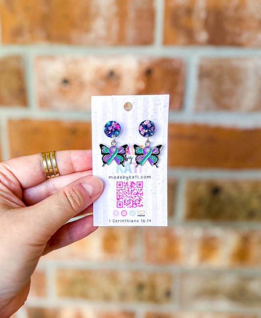 Butterfly/Ribbon| Awareness Dangle Earrings