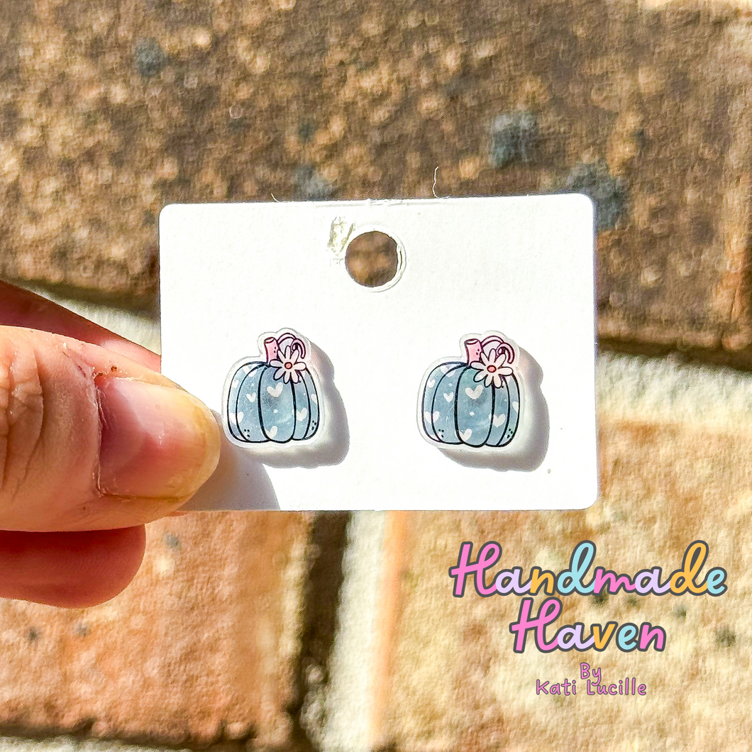 Teal Floral Pumpkin Studs