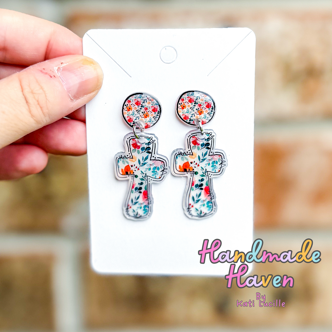 Floral Cross Dangles