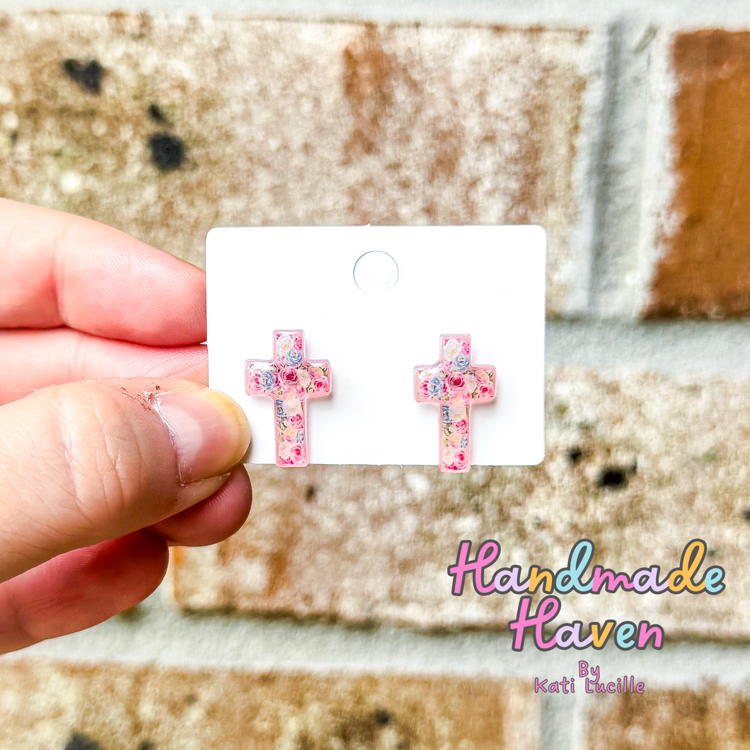 Floral Cross Studs